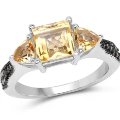 Genuine Citrine and Champagne Diamond Ring 3ct in Sterling Silver Size 7