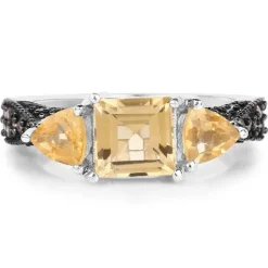 Genuine Citrine and Champagne Diamond Ring 3ct in Sterling Silver Size 7