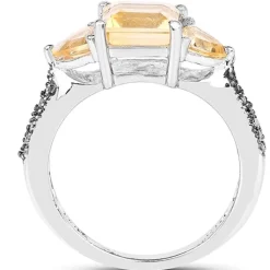 Genuine Citrine and Champagne Diamond Ring 3ct in Sterling Silver Size 7