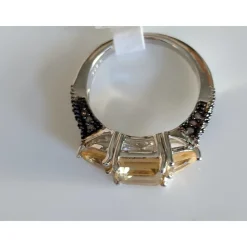 Genuine Citrine and Champagne Diamond Ring 3ct in Sterling Silver Size 7