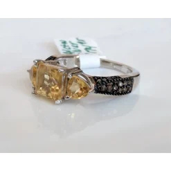 Genuine Citrine and Champagne Diamond Ring 3ct in Sterling Silver Size 7
