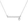 Genuine Diamond and 14K White Gold Bar Pendant with Dangling Heart