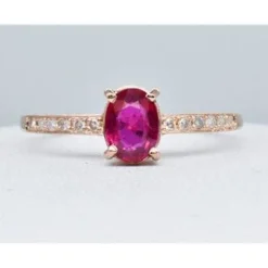 Genuine Ruby and Diamond Solitaire in 14K Rose Gold