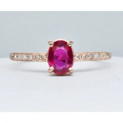 Genuine Ruby and Diamond Solitaire in 14K Rose Gold