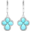 Genuine Tuquoise Cross Earrings with Zircon 925 Sterling Silver