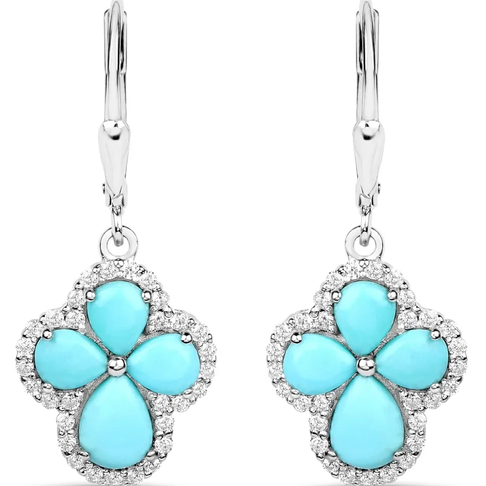 Genuine Tuquoise Cross Earrings with Zircon 925 Sterling Silver