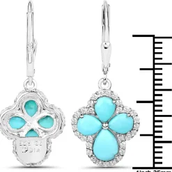 Genuine Tuquoise Cross Earrings with Zircon 925 Sterling Silver