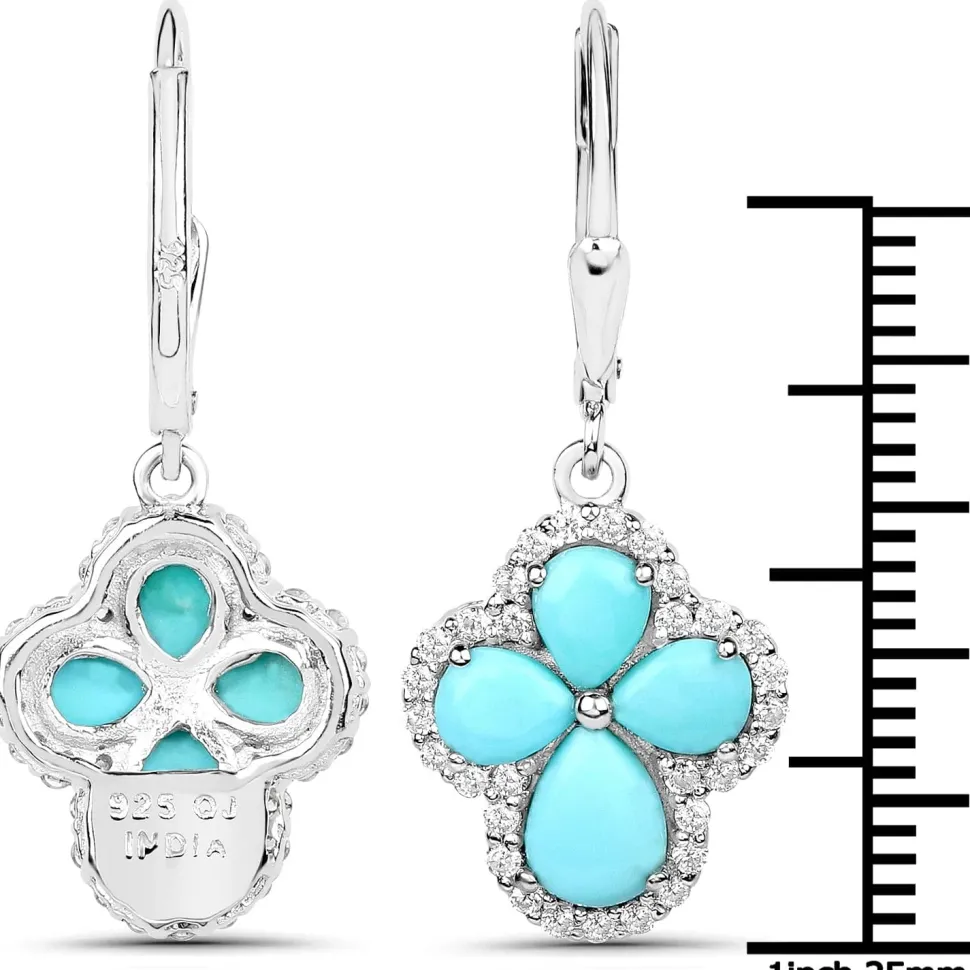 Genuine Tuquoise Cross Earrings with Zircon 925 Sterling Silver