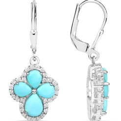 Genuine Tuquoise Cross Earrings with Zircon 925 Sterling Silver