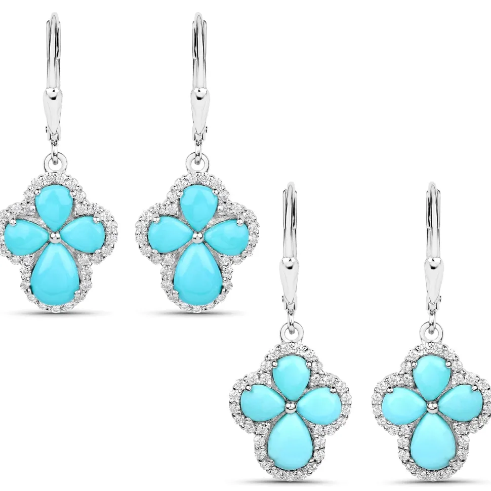 Genuine Tuquoise Cross Earrings with Zircon 925 Sterling Silver