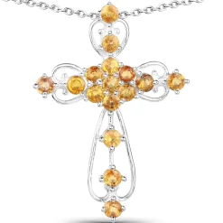 Genuine Yellow Sapphire Elegant Scrollwork Cross Symbol of Christian Faith