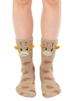Giraffe Fuzzy Crew Slipper Socks Super Soft Unisex