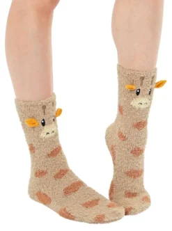 Giraffe Fuzzy Crew Slipper Socks Super Soft Unisex