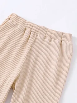 Girls Ribbed Buttoned Top and Flare Pants Set