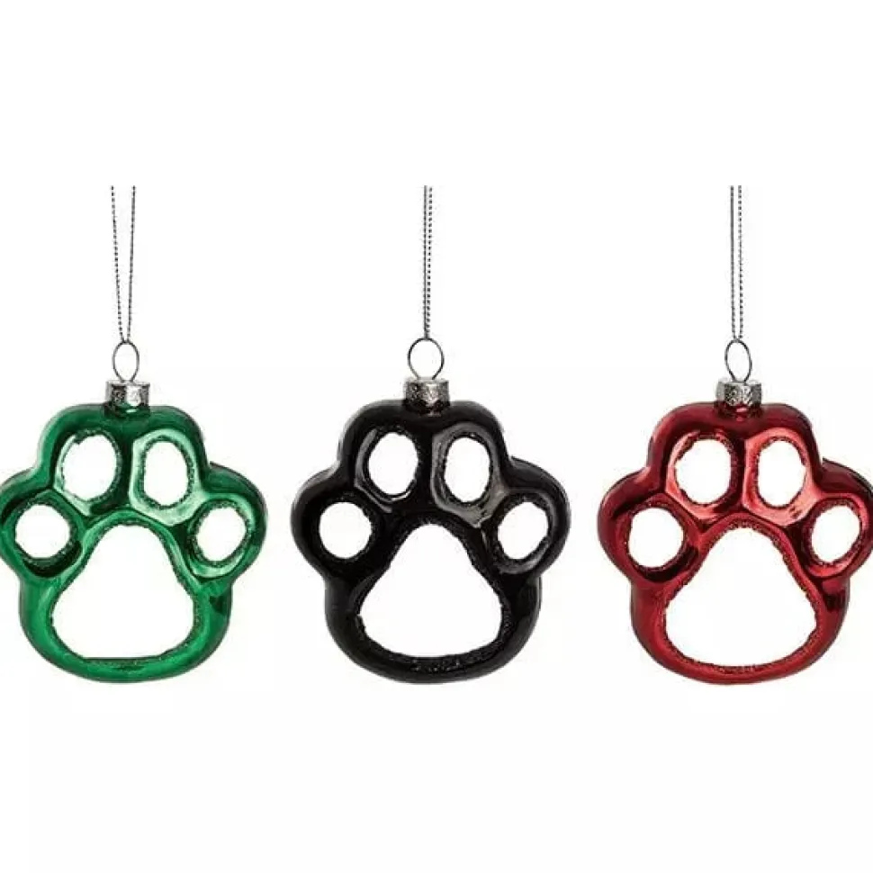 Glass Paw Print Holiday Ornament
