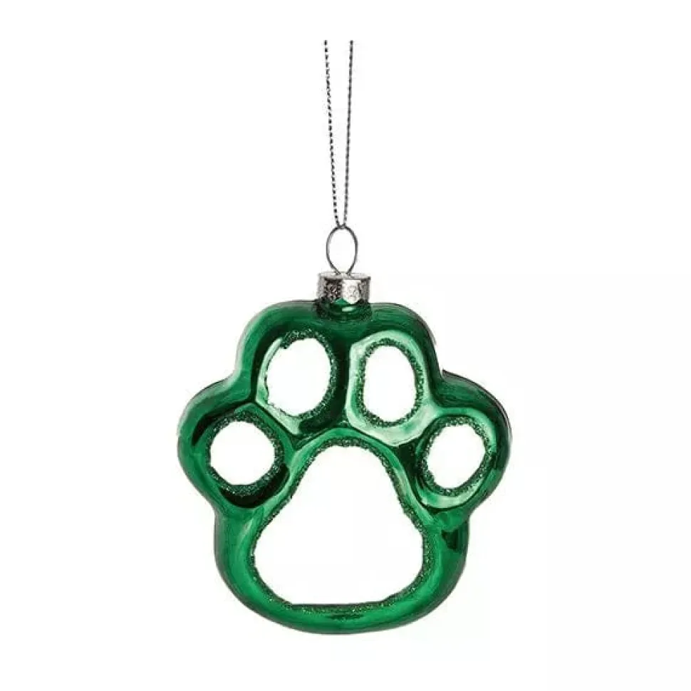 Glass Paw Print Holiday Ornament