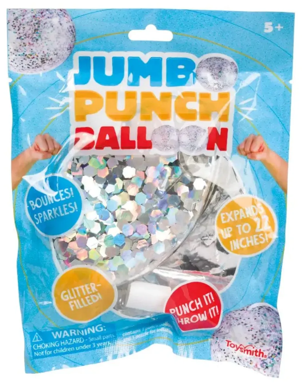 Glittery Jumbo 22" Punch Balloon, (Red, Blue, Silver)