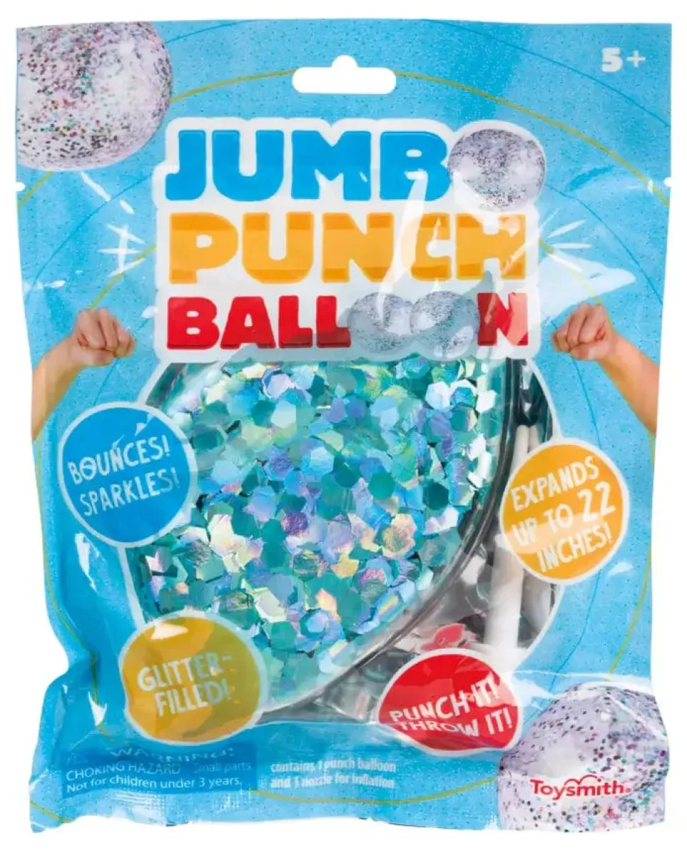 Glittery Jumbo 22" Punch Balloon, (Red, Blue, Silver)