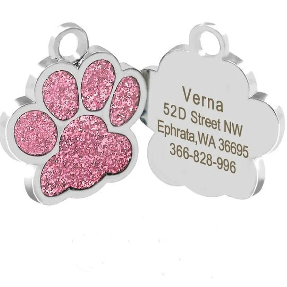 Glittery Paw Dog ID Name Tags Beautiful Sparkling Glitter Paw, Personalized for Your Pet!