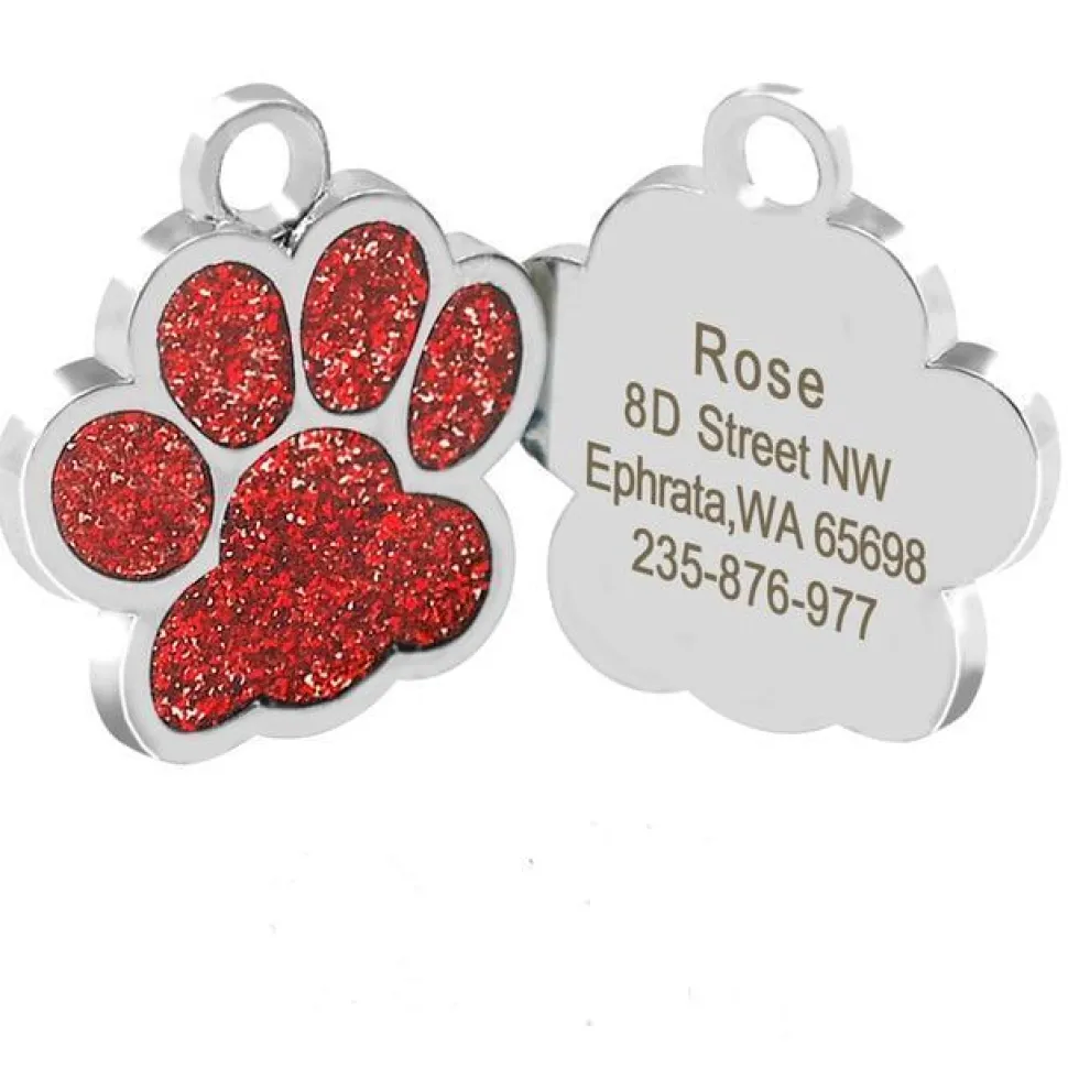 Glittery Paw Dog ID Name Tags Beautiful Sparkling Glitter Paw, Personalized for Your Pet!