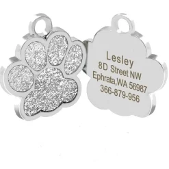 Glittery Paw Dog ID Name Tags Beautiful Sparkling Glitter Paw, Personalized for Your Pet!