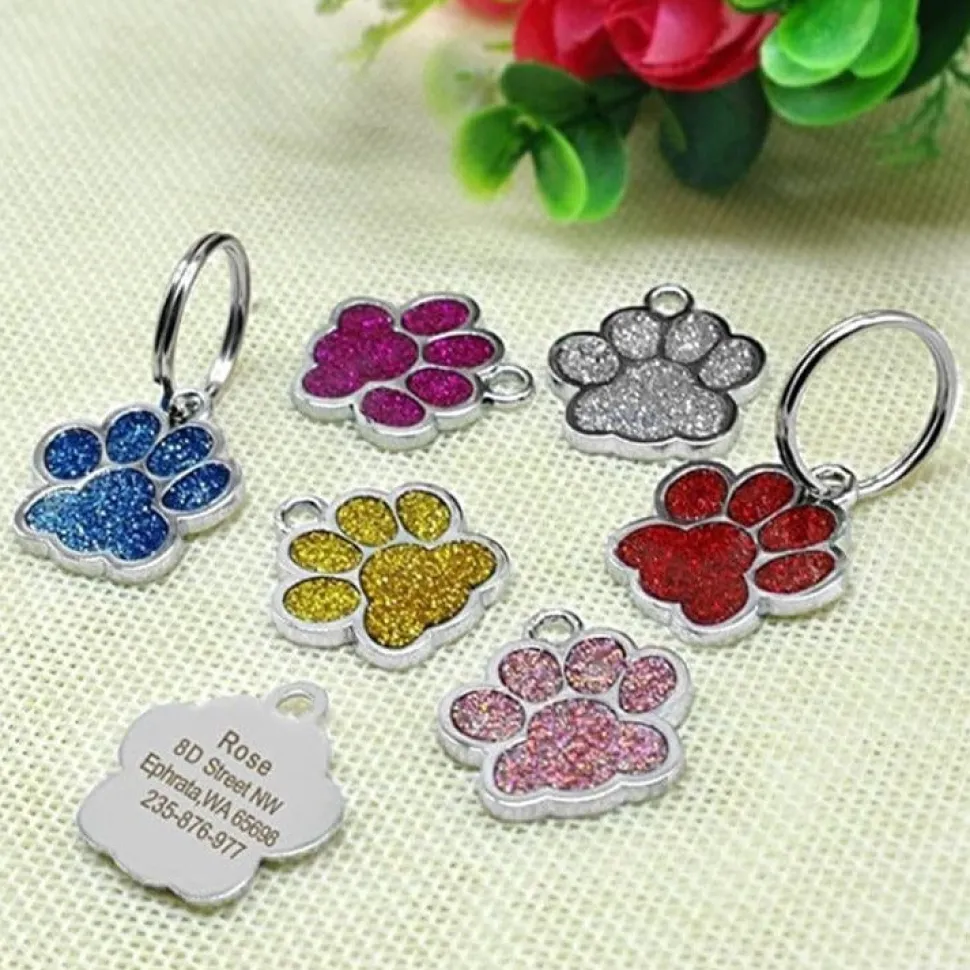 Glittery Paw Dog ID Name Tags Beautiful Sparkling Glitter Paw, Personalized for Your Pet!