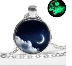 Glow in the dark jewellery, moon necklace, galaxy glass moon necklace, Glowing Pendant *Necklaces