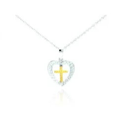Gold Plated Cross in Hammered Sterling Silver Heart, Beautifully Simple and Elegant
