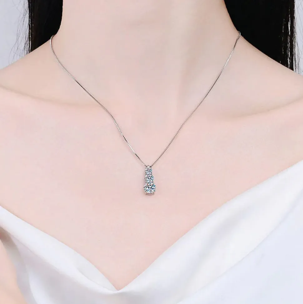 Graduated Vertical Moissanite Necklace 925 Sterling Silver