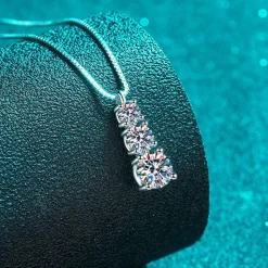 Graduated Vertical Moissanite Necklace 925 Sterling Silver