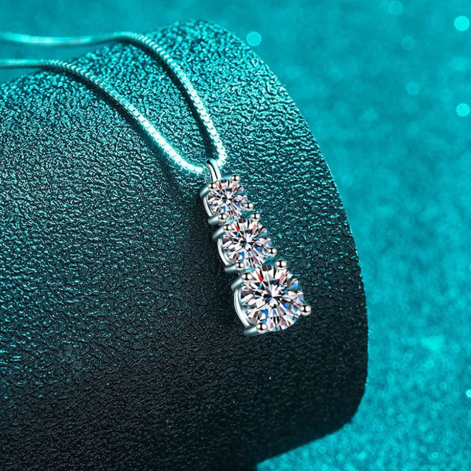 Graduated Vertical Moissanite Necklace 925 Sterling Silver