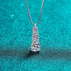 Graduated Vertical Moissanite Necklace 925 Sterling Silver