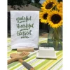Grateful, Thankful, Blessed Handprinted White Flour Sack Tea Towel with Hanging Loop