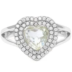 Green Amethyst or Mystic Topaz 1ct Heart Created Sapphire Halo Split Shank Sterling Silver Ring