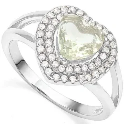 Green Amethyst or Mystic Topaz 1ct Heart Created Sapphire Halo Split Shank Sterling Silver Ring
