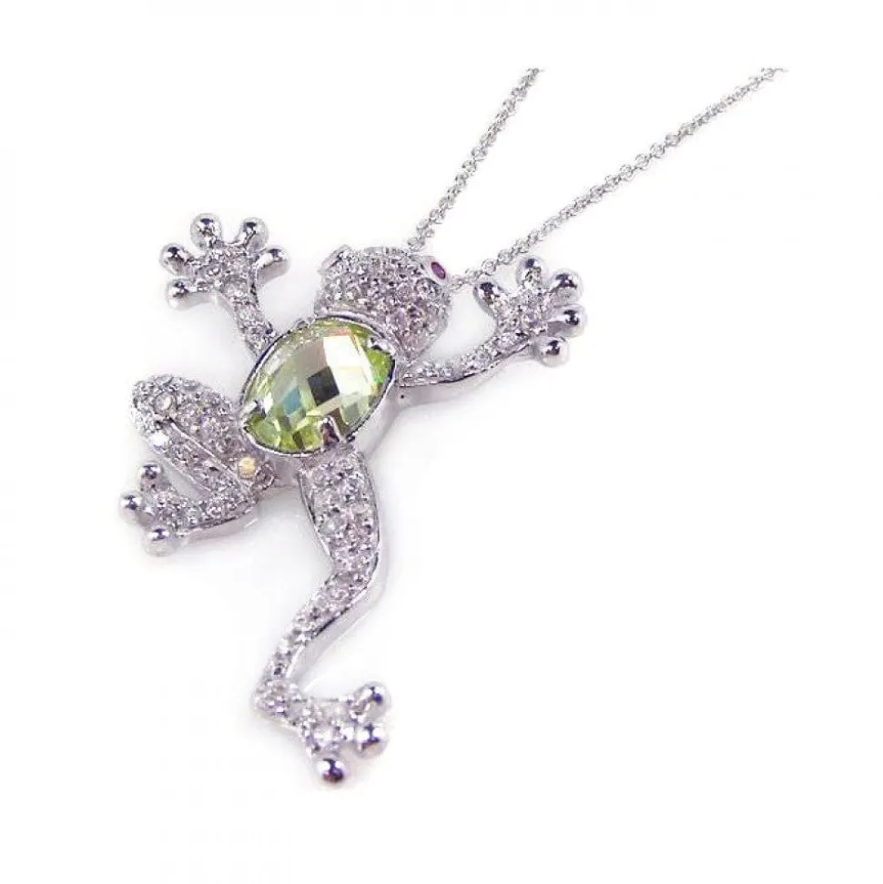 Green Tree Frog Necklace Beautiful Sterling Silver