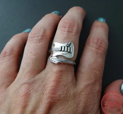 Guitar Ring Sterling Silver Antique look Electric Guitar Open Design Fits Most
