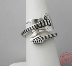 Guitar Ring Sterling Silver Antique look Electric Guitar Open Design Fits Most