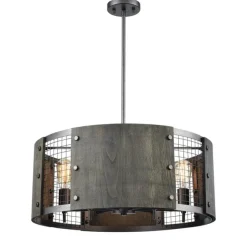 Halstead 6-Lght Chandelier W/Wood & Wire Mesh Shade