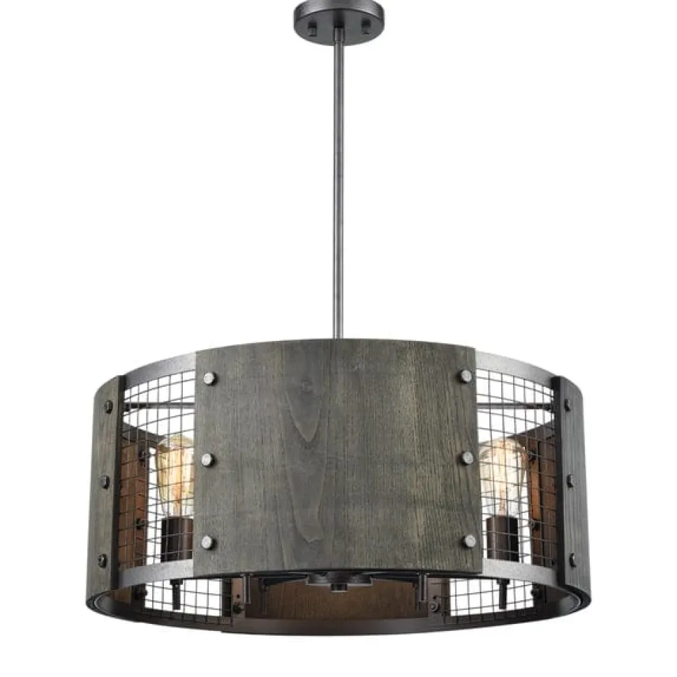 Halstead 6-Lght Chandelier W/Wood & Wire Mesh Shade