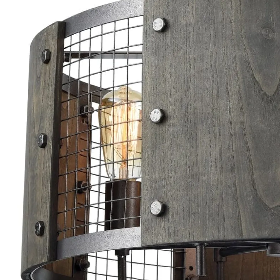 Halstead 6-Lght Chandelier W/Wood & Wire Mesh Shade