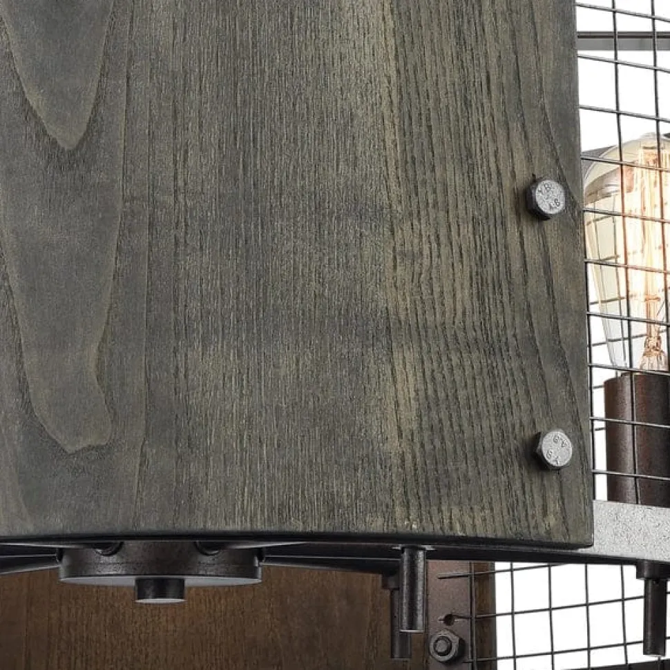 Halstead 6-Lght Chandelier W/Wood & Wire Mesh Shade