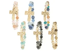 Hammered Cross Natural Stone Bracelets Stretch Variety