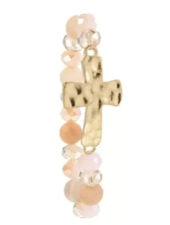 Hammered Cross Natural Stone Bracelets Stretch Variety