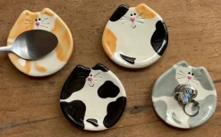 Handmade Ceramic Cat Trinket Dish Tea bag Holder Cute!