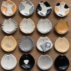 Handmade Ceramic Cat Trinket Dish Tea bag Holder Cute!