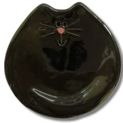 Handmade Ceramic Cat Trinket Dish Tea bag Holder Cute!