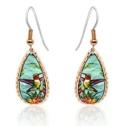 Handmade Copper Hummingbird Teardrop Earrings
