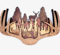 Handmade Deer Antlers Multi-Layer Wood Wall Hanging