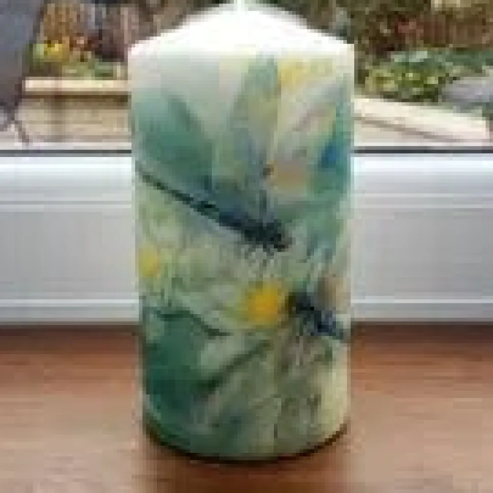 Handmade Dragonfly pillar candle from England
